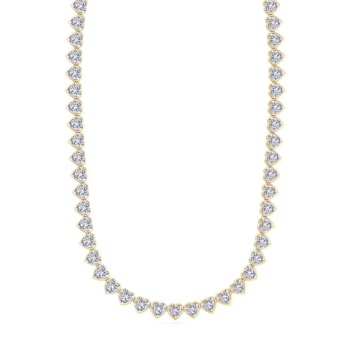 Heart Shape Bezel Set Lab Grown Diamond Tennis Necklace 18K Solid Gold