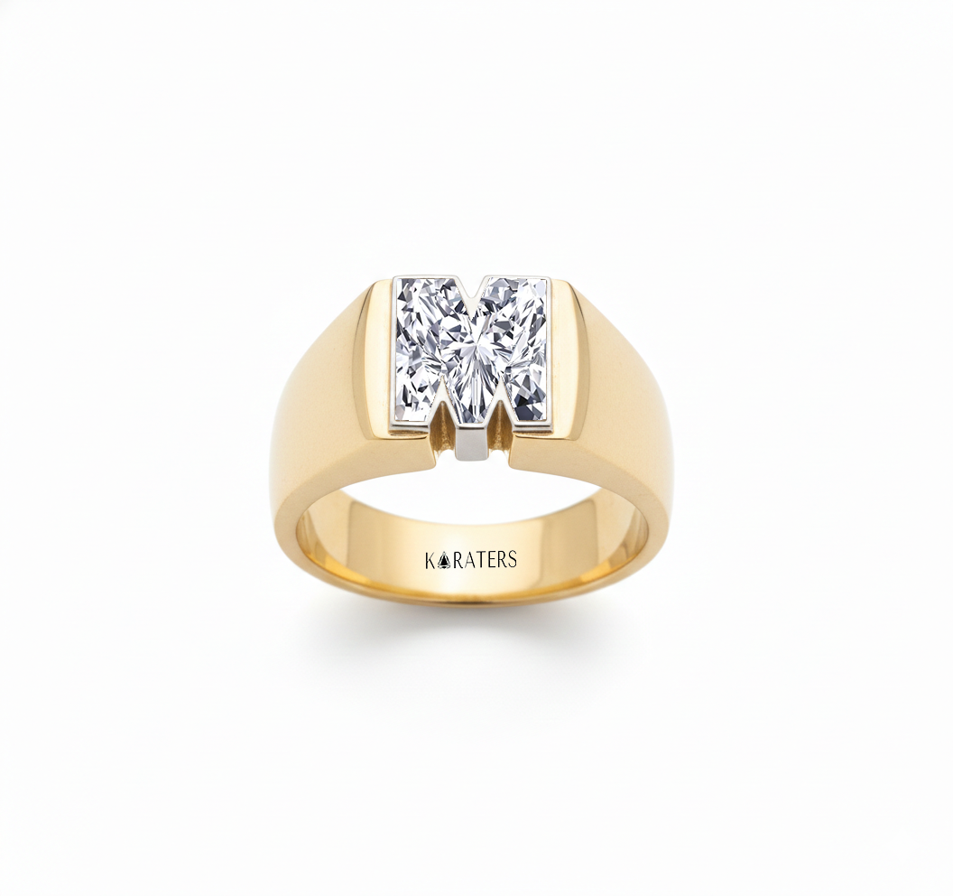 WG Floating Bezel Lab Grown Diamond Letter Ring Front View