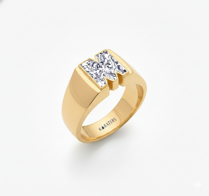 YG Floating Bezel Lab Grown Diamond Letter Ring Side View