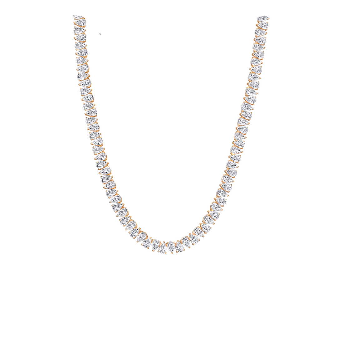 North-South Pear Shape Lab Grown Diamond Tennis Necklace Yellow Gold 14K