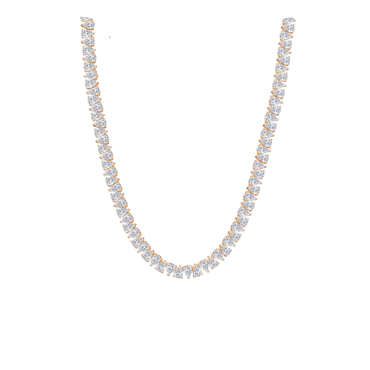 North-South Pear Shape Lab Grown Diamond Tennis Necklace Yellow Gold 14K