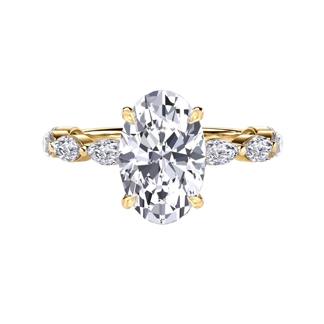 Oval Cut Lab-Grown Diamond Engagement Ring with Marquise Accent YG 2