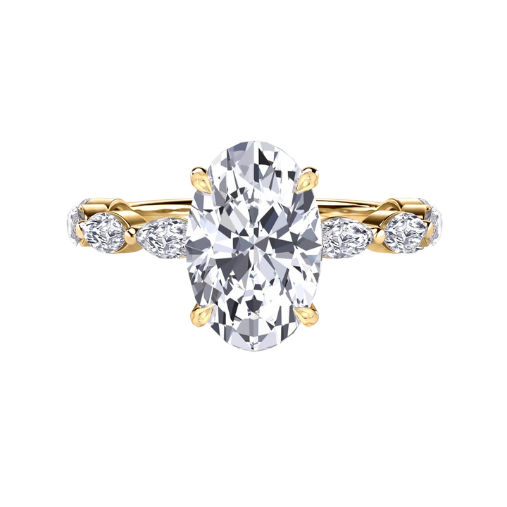 Oval Cut Lab-Grown Diamond Engagement Ring with Marquise Accent YG 2