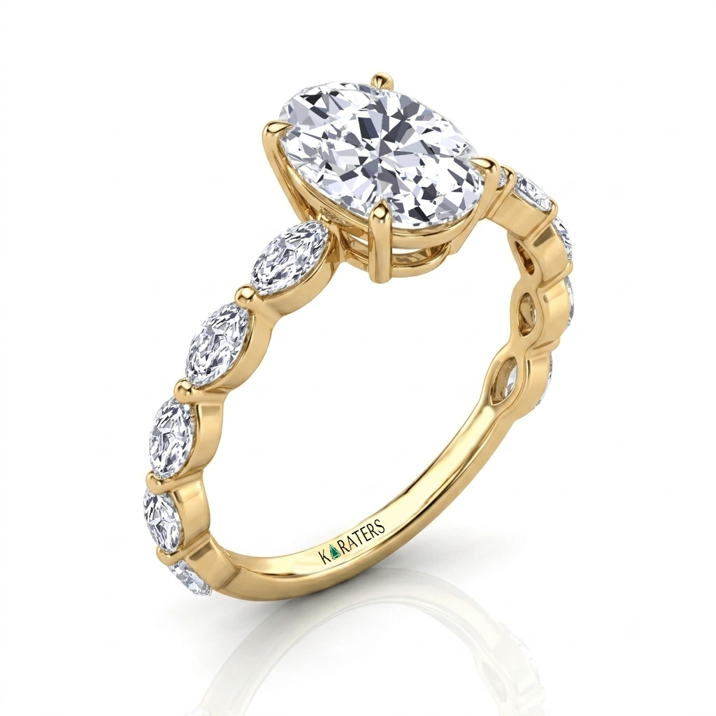 Oval Cut Lab-Grown Diamond Engagement Ring with Marquise Accent YG