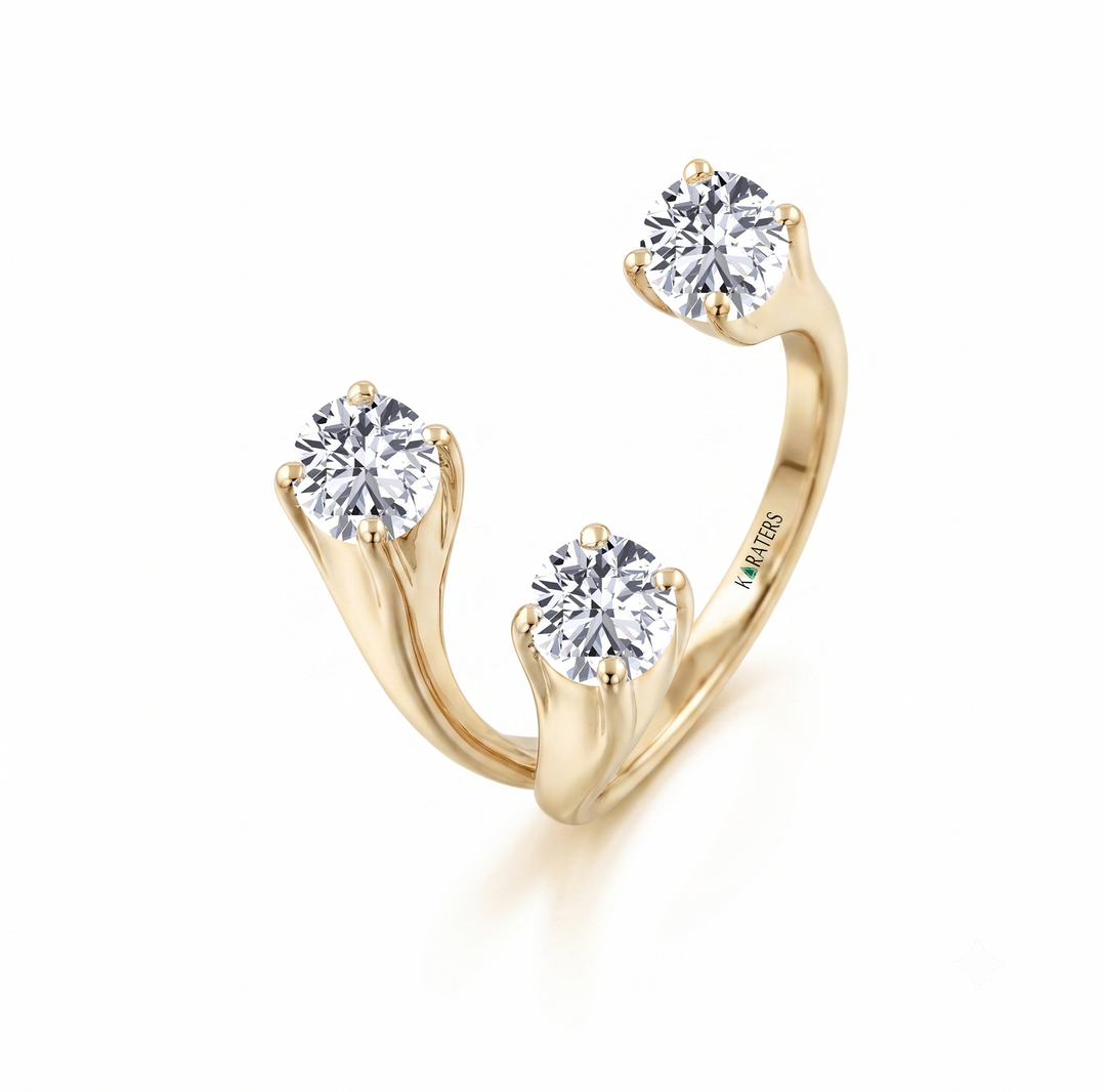 Round Shape Constellation Trinity Lab Grown Diamond Ring YG 