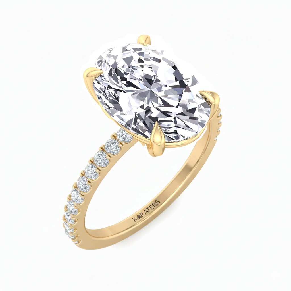 YG Oval Cut Lab-Grown Diamond Engagement Ring With Sidestones side view