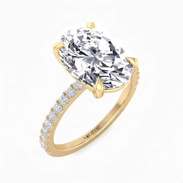 YG Oval Cut Lab-Grown Diamond Engagement Ring With Sidestones side view