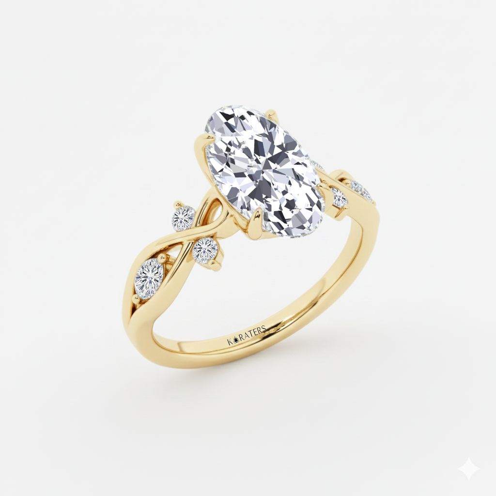 YG Oval Lab Grown Diamond Vintage side view