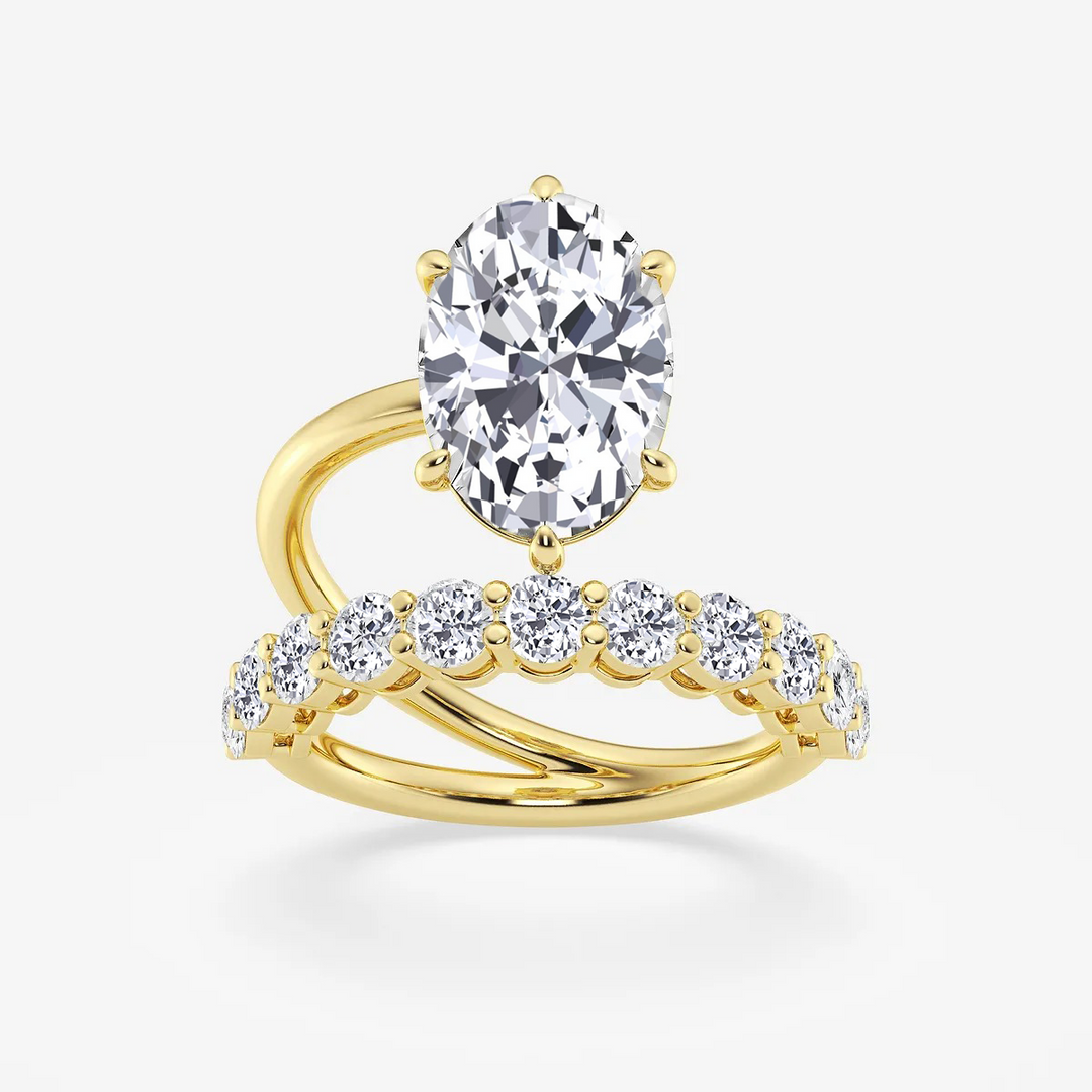 YG Oval Lab Grown Diamond Split Shank Engagement Ring front view