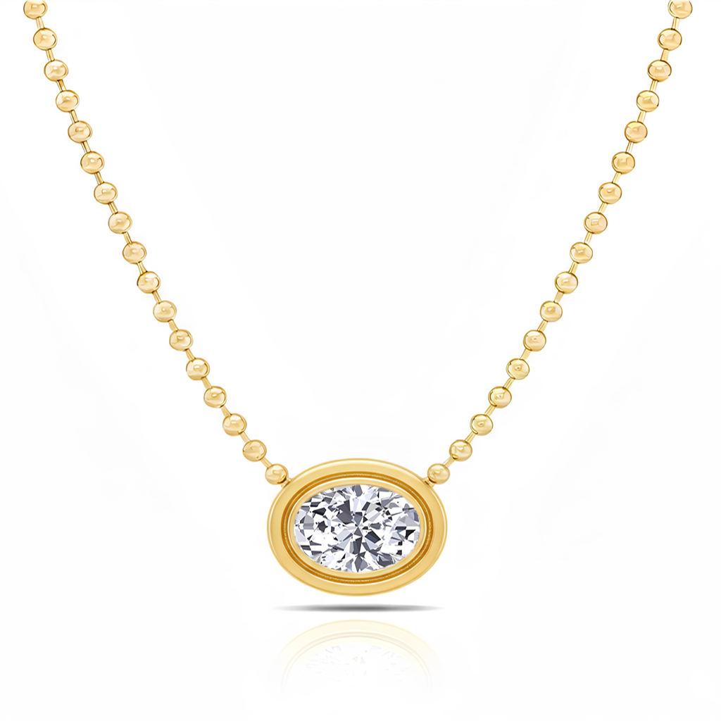 Oval Shape Bezel Set in Ball Chain Lab Grown Diamond Pendant front view2