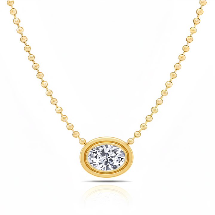 Oval Shape Bezel Set in Ball Chain Lab Grown Diamond Pendant front view2
