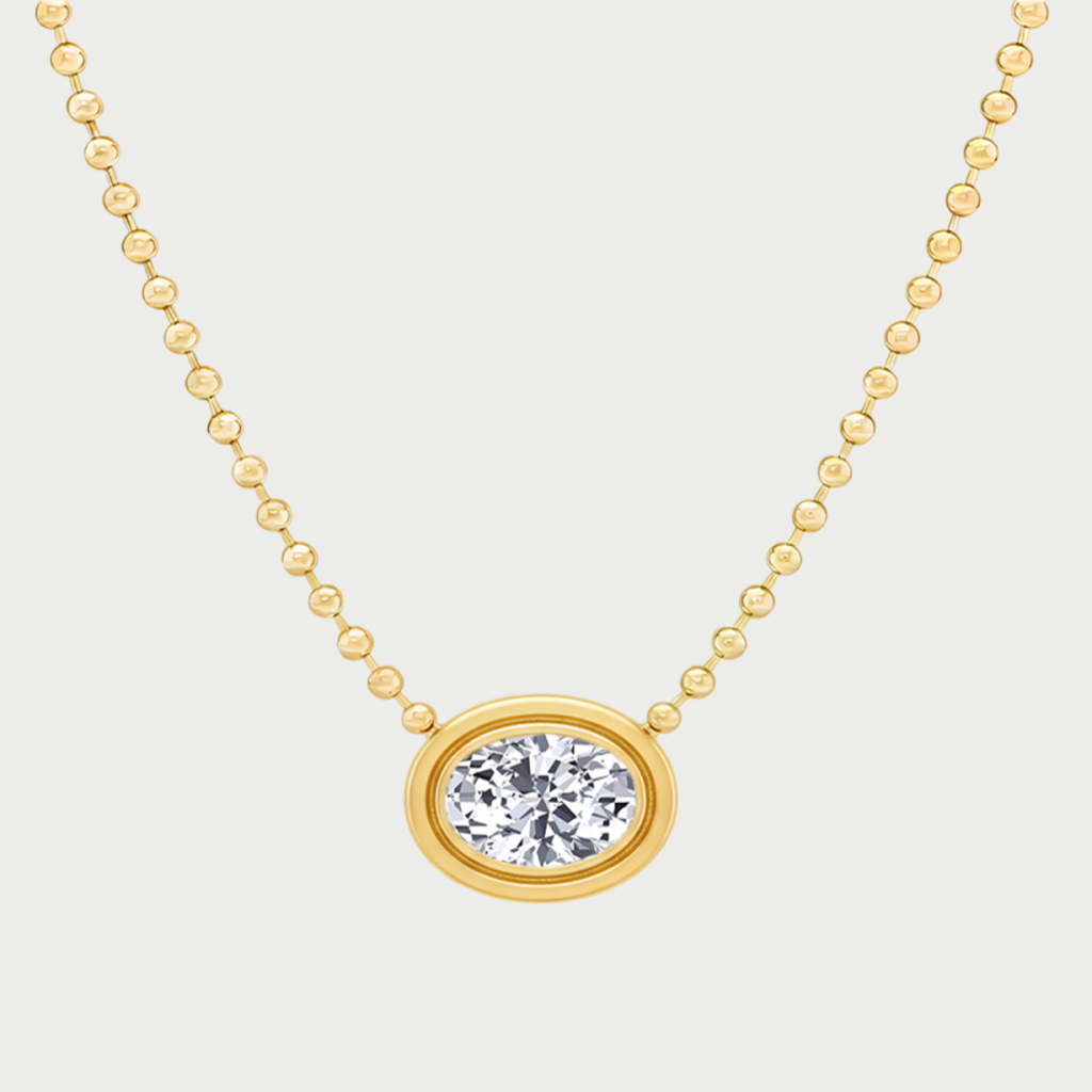 Oval Shape Bezel Set in Ball Chain Lab Grown Diamond Pendant front view
