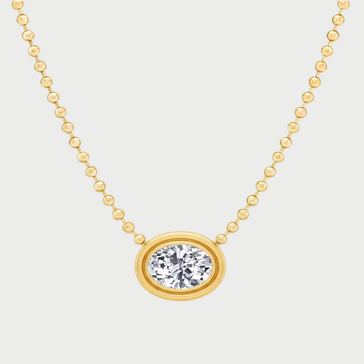 Oval Shape Bezel Set in Ball Chain Lab Grown Diamond Pendant front view
