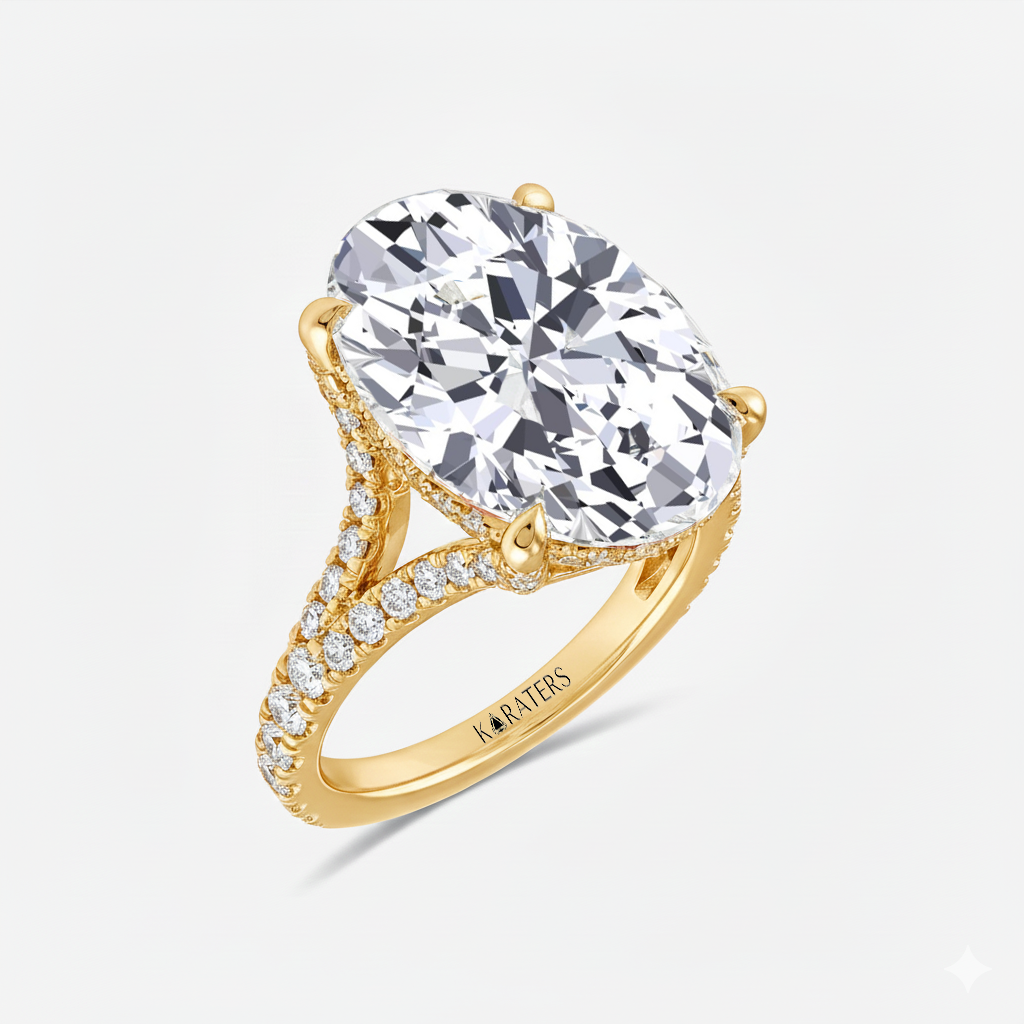 YG Oval Shape Lab Grown Diamond with Split Shank Engagement Ring side view