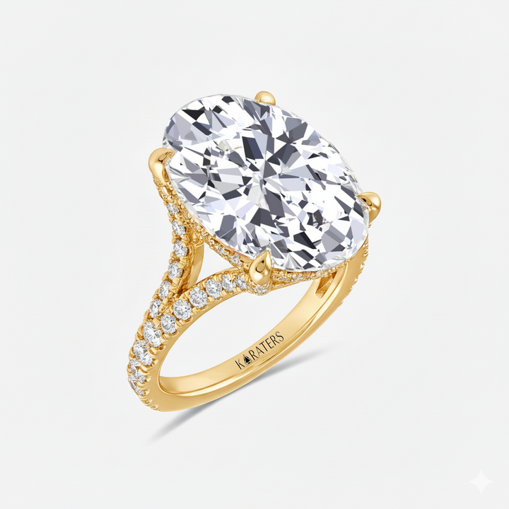 YG Oval Shape Lab Grown Diamond with Split Shank Engagement Ring side view