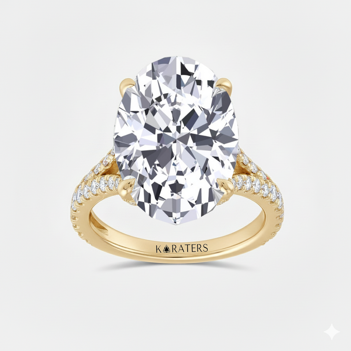 YG Oval Shape Lab Grown Diamond with Split Shank Engagement Ring top view