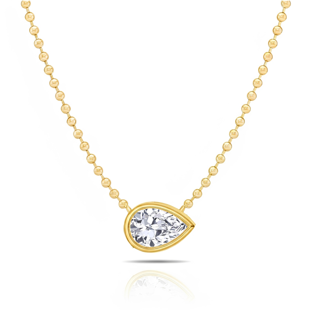 Pear Shape Bezel Set in Ball Chain Lab Grown Diamond Pendant front view