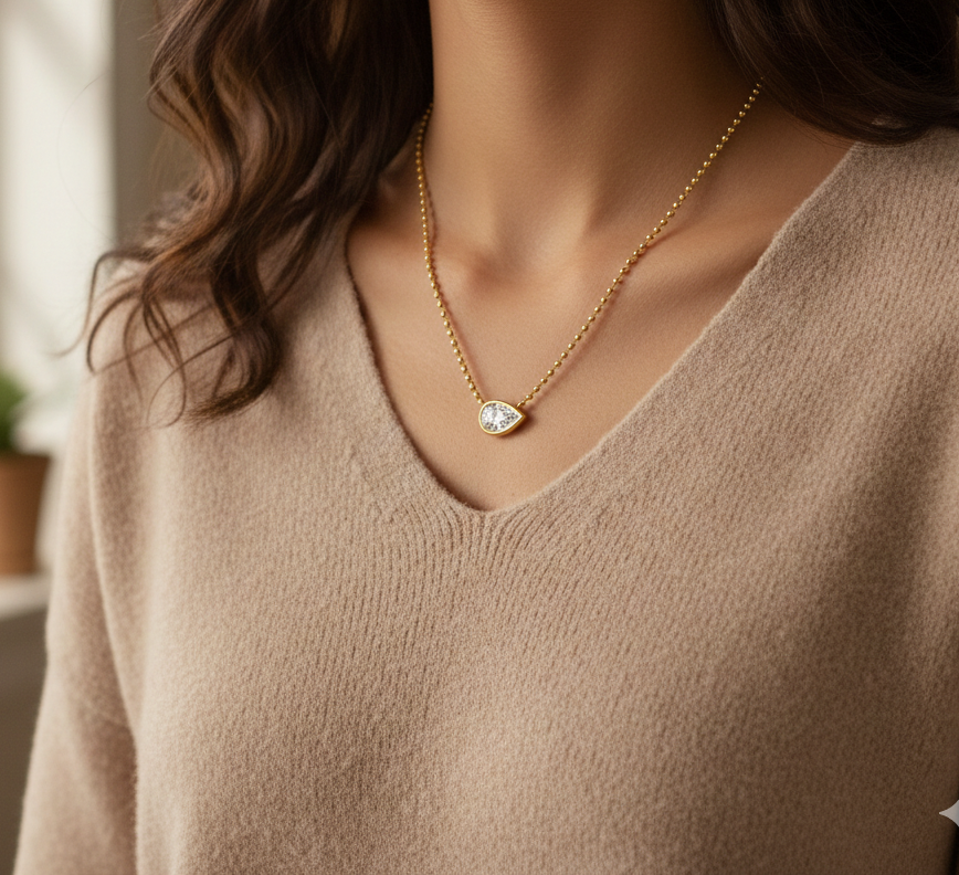 Pear Shape Bezel Set in Ball Chain Lab Grown Diamond Pendant lifestyle image