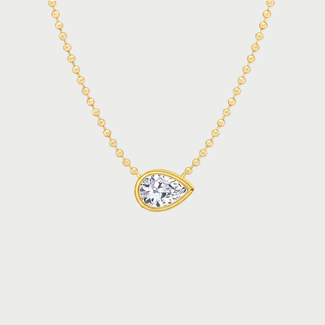 Pear Shape Bezel Set in Ball Chain Lab Grown Diamond Pendant front view