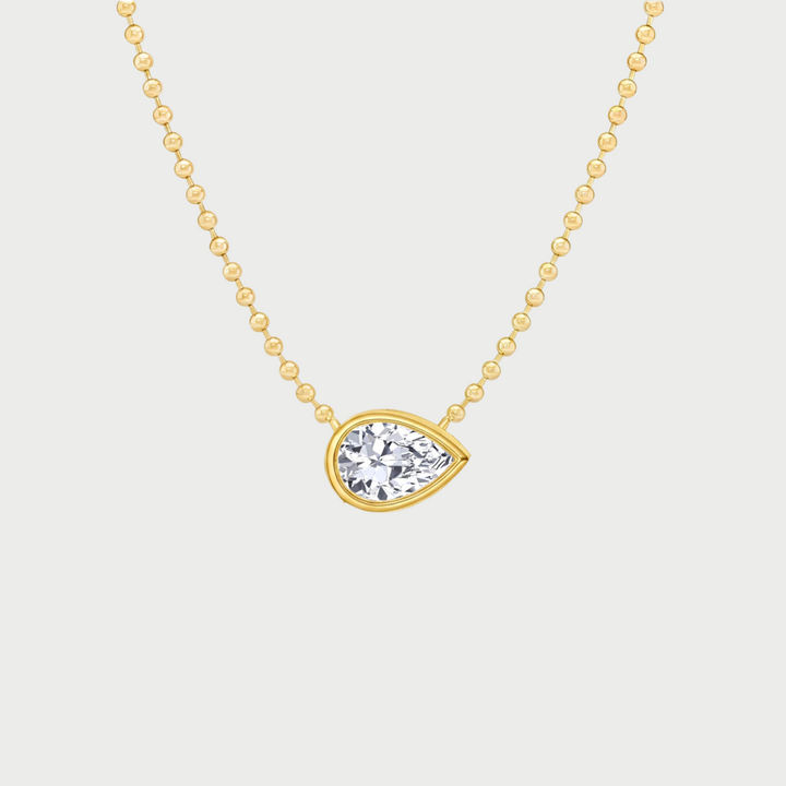 Pear Shape Bezel Set in Ball Chain Lab Grown Diamond Pendant front view
