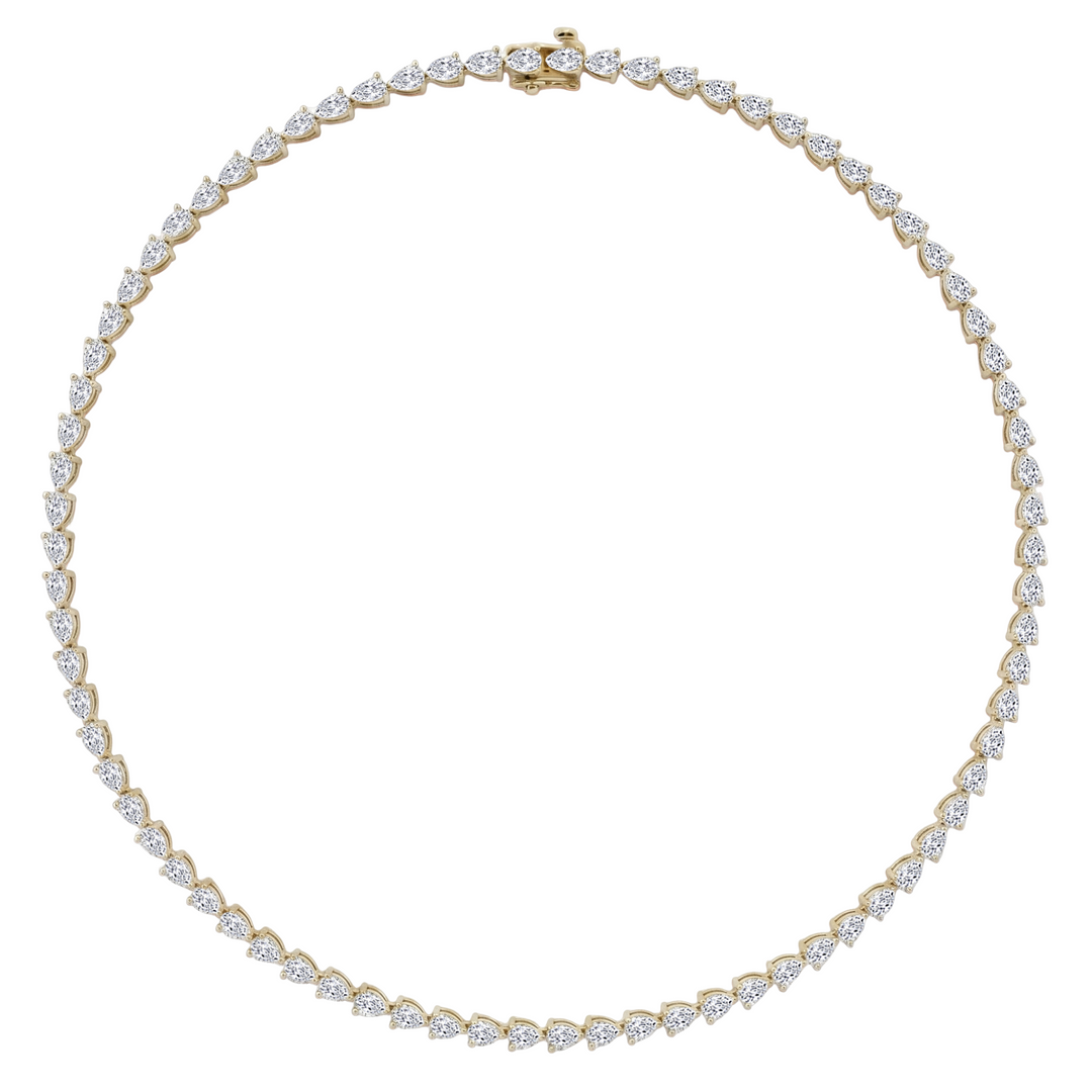 East-West Pear Shape Lab Grown Diamond Tennis Necklace Yellow Gold 18K