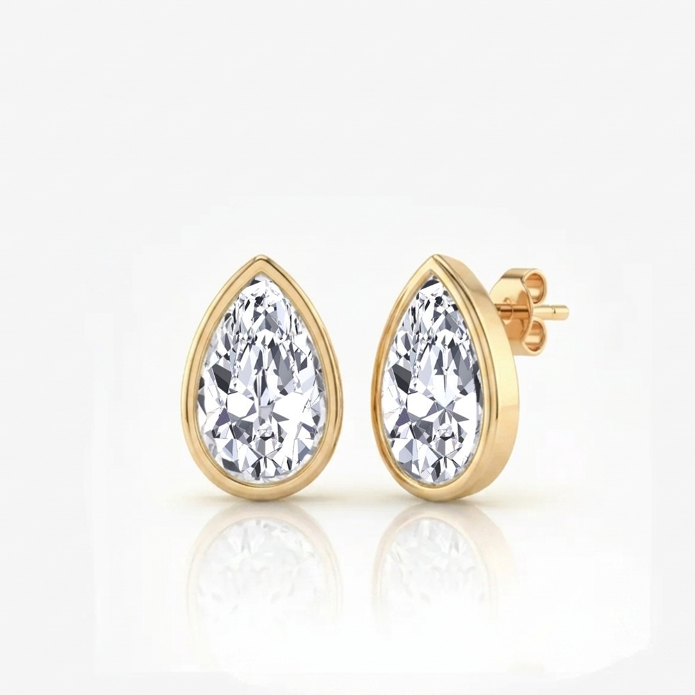 Bezel Set Pear Shape Lab Grown Diamond Studs YG