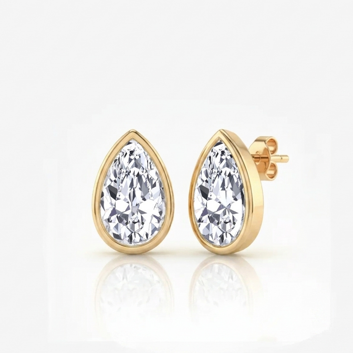 Bezel Set Pear Shape Lab Grown Diamond Studs YG