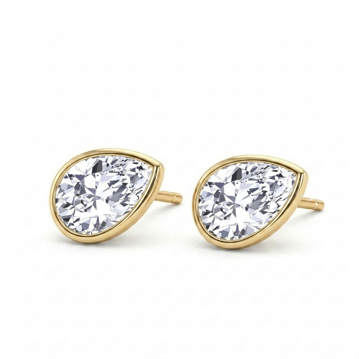 Bezel Set Pear Shape East West Lab Grown Diamond Studs YG