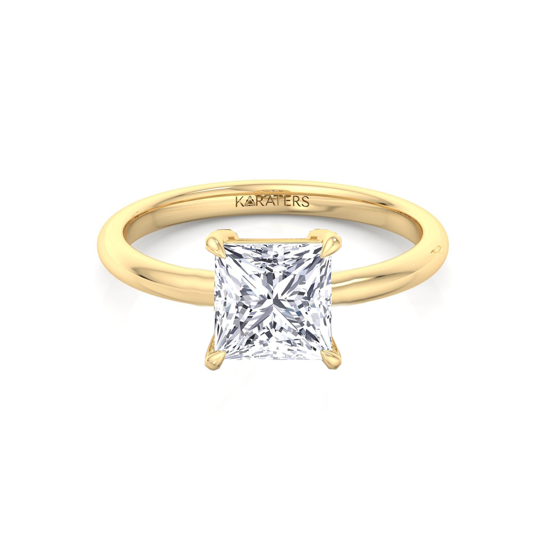 Princess Cut Thin Band Solitaire Lab Grown Diamond Engagement Ring YG 2