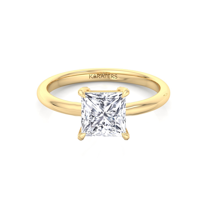 Princess Cut Thin Band Solitaire Lab Grown Diamond Engagement Ring YG 2