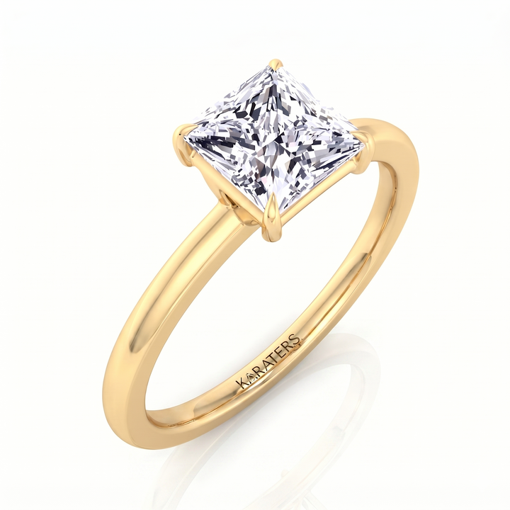 Princess Cut Thin Band Solitaire Lab Grown Diamond Engagement Ring YG