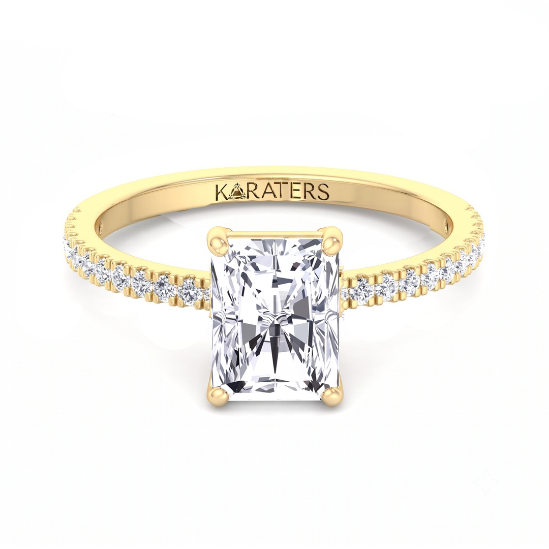 Radiant Cut Lab Grown Diamond  Engagement Ring with Pave Band YG