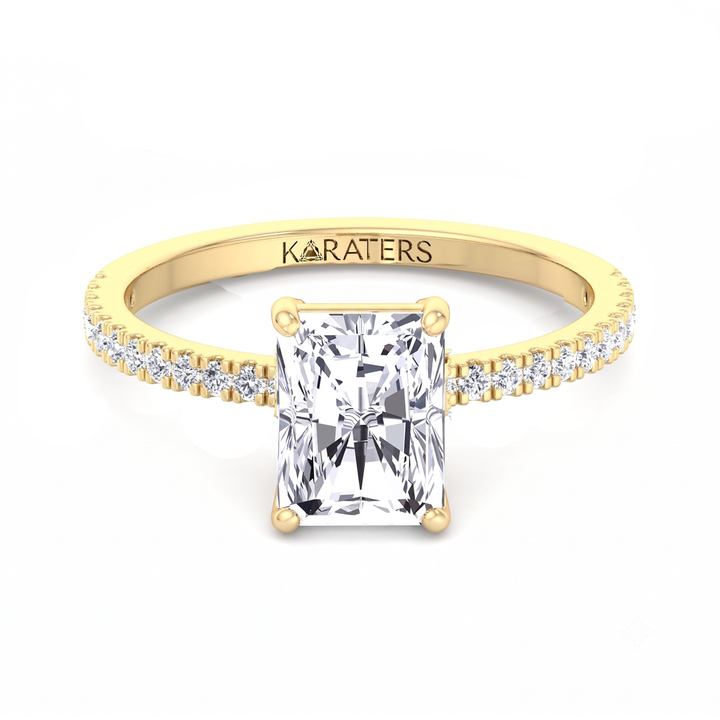 Radiant Cut Lab Grown Diamond  Engagement Ring with Pave Band YG