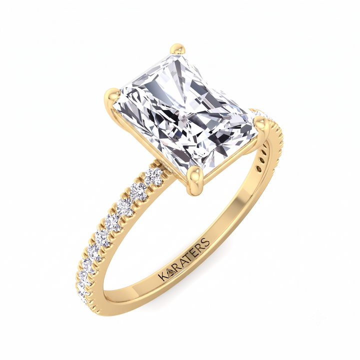 Radiant Cut Lab Grown Diamond  Engagement Ring with Pave Band YG2