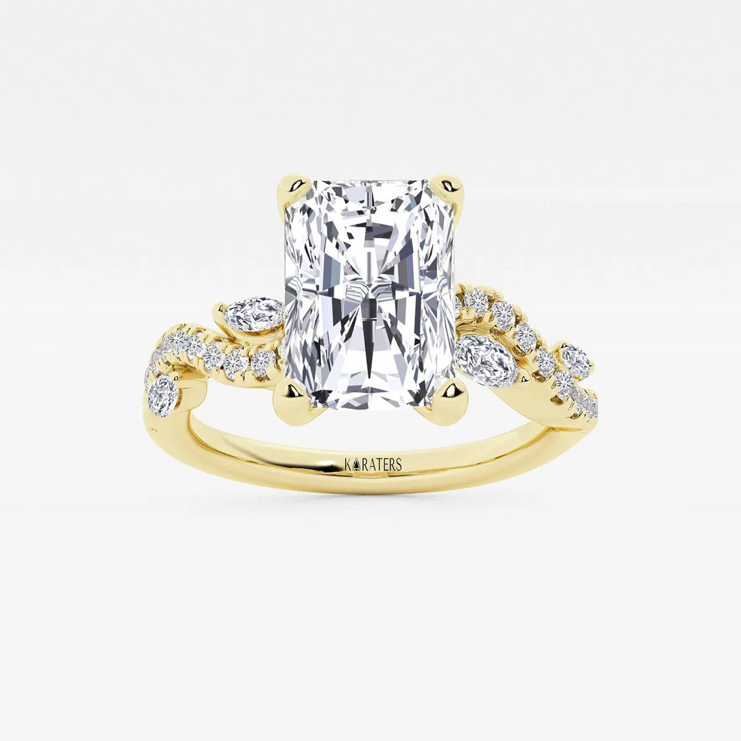 YG Radiant Cut Lab Grown Diamond with Marquise Ring top view