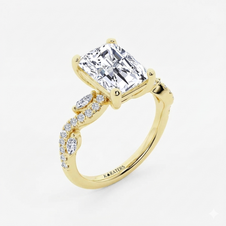 YG Radiant Cut Lab Grown Diamond with Marquise Ring side view