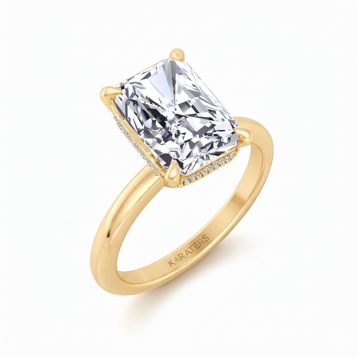 YG Invisible Halo Radiant Cut Solitaire Lab-Grown Diamond Ring Side View