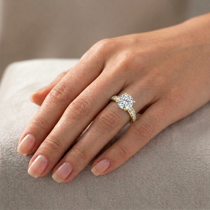 Round Cut Lab Grown Diamond Engagement Ring With SideStones