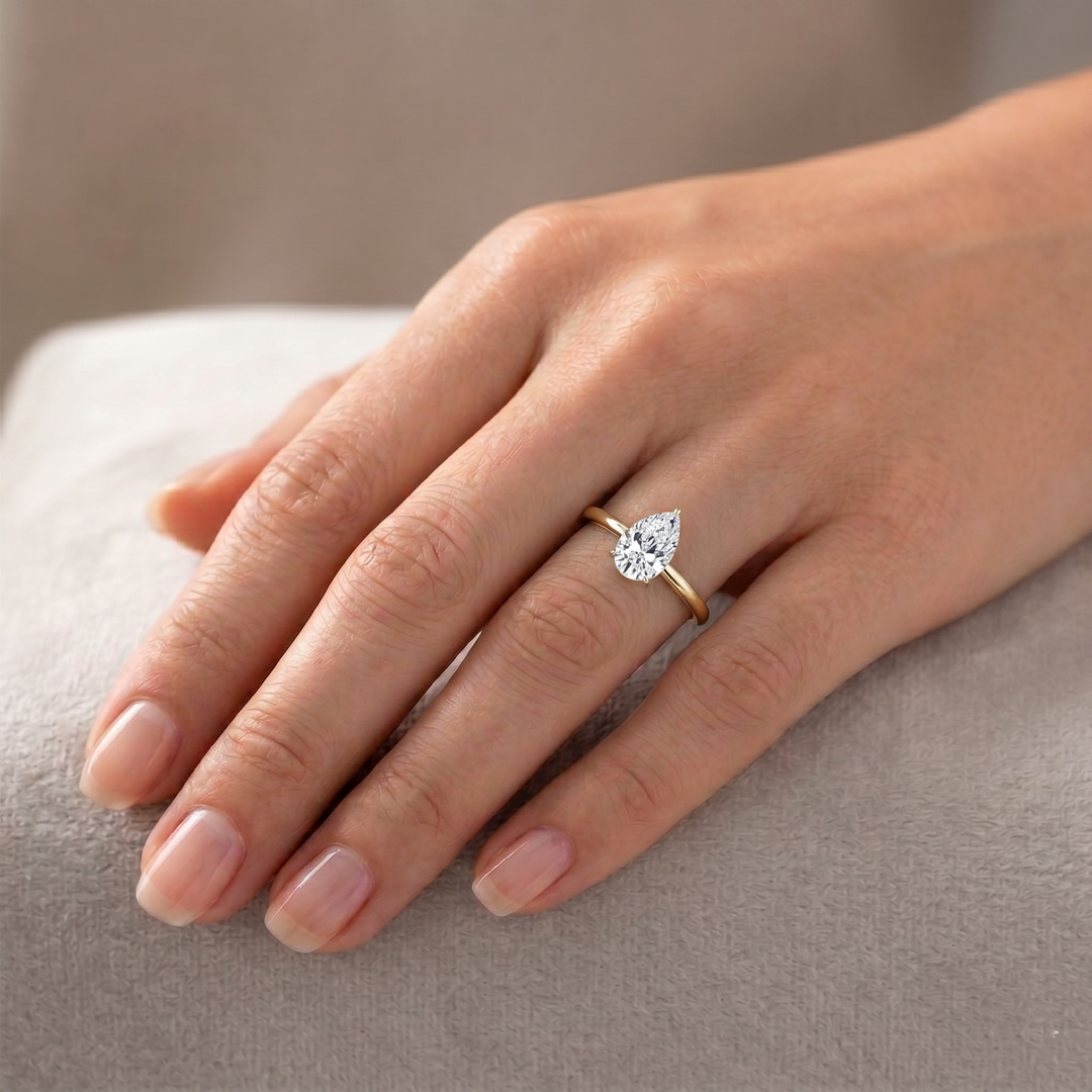 Pear Shape Solitaire Lab Grown Diamond Engagement Ring lifestyle YG