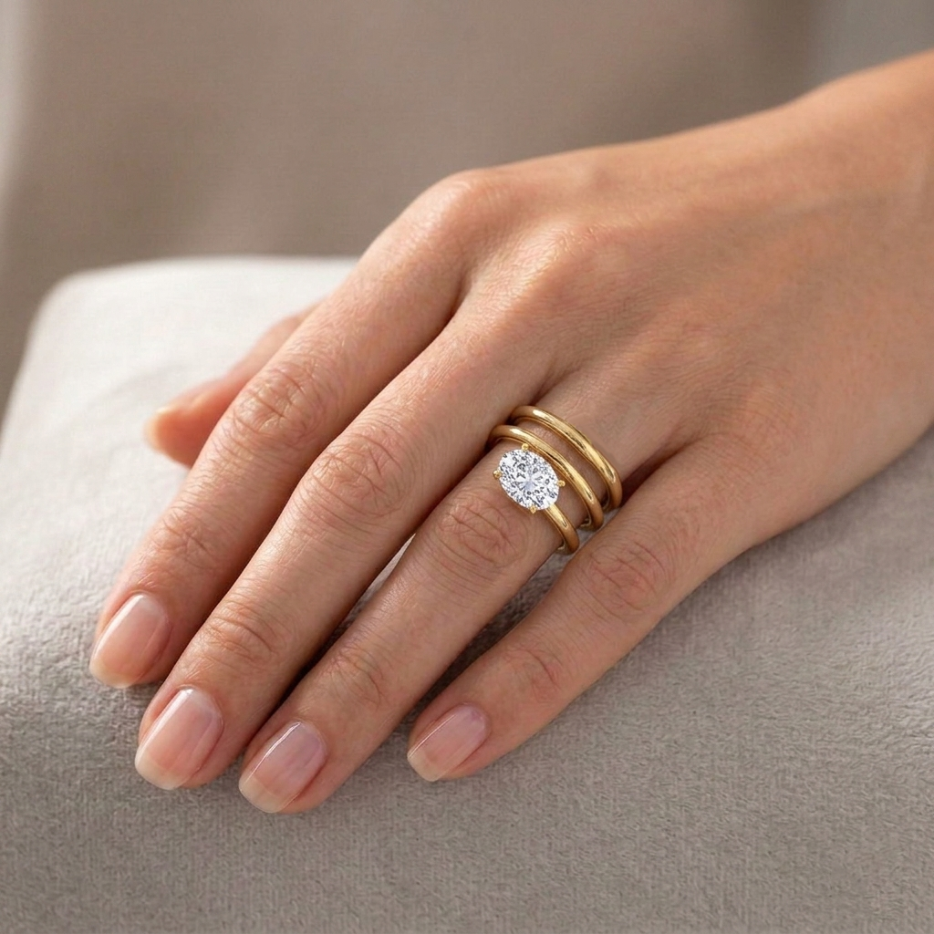 Oval Shape Spiral Lab Grown Diamond Ring