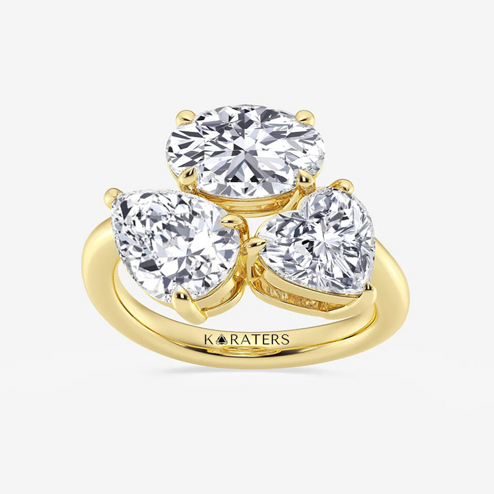 YG Three Stone Round, Pear & Heart Lab Grown Diamond top view