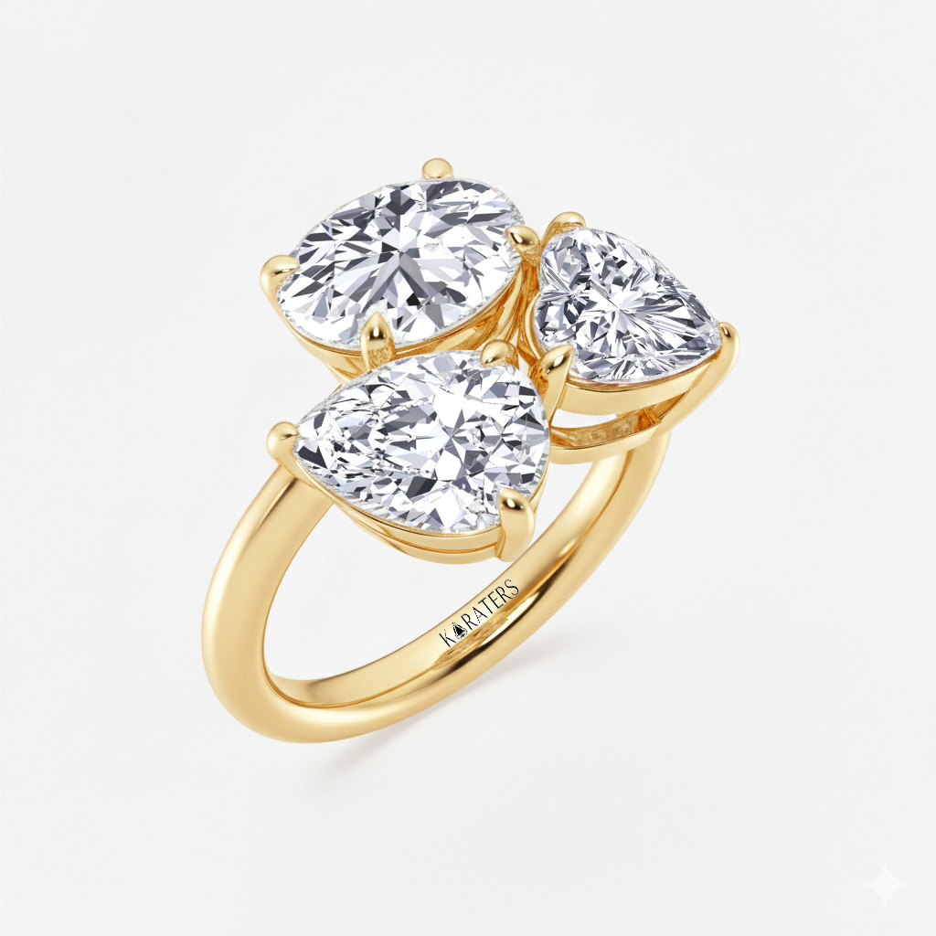 YG Three Stone Round, Pear & Heart Lab Grown Diamond side view