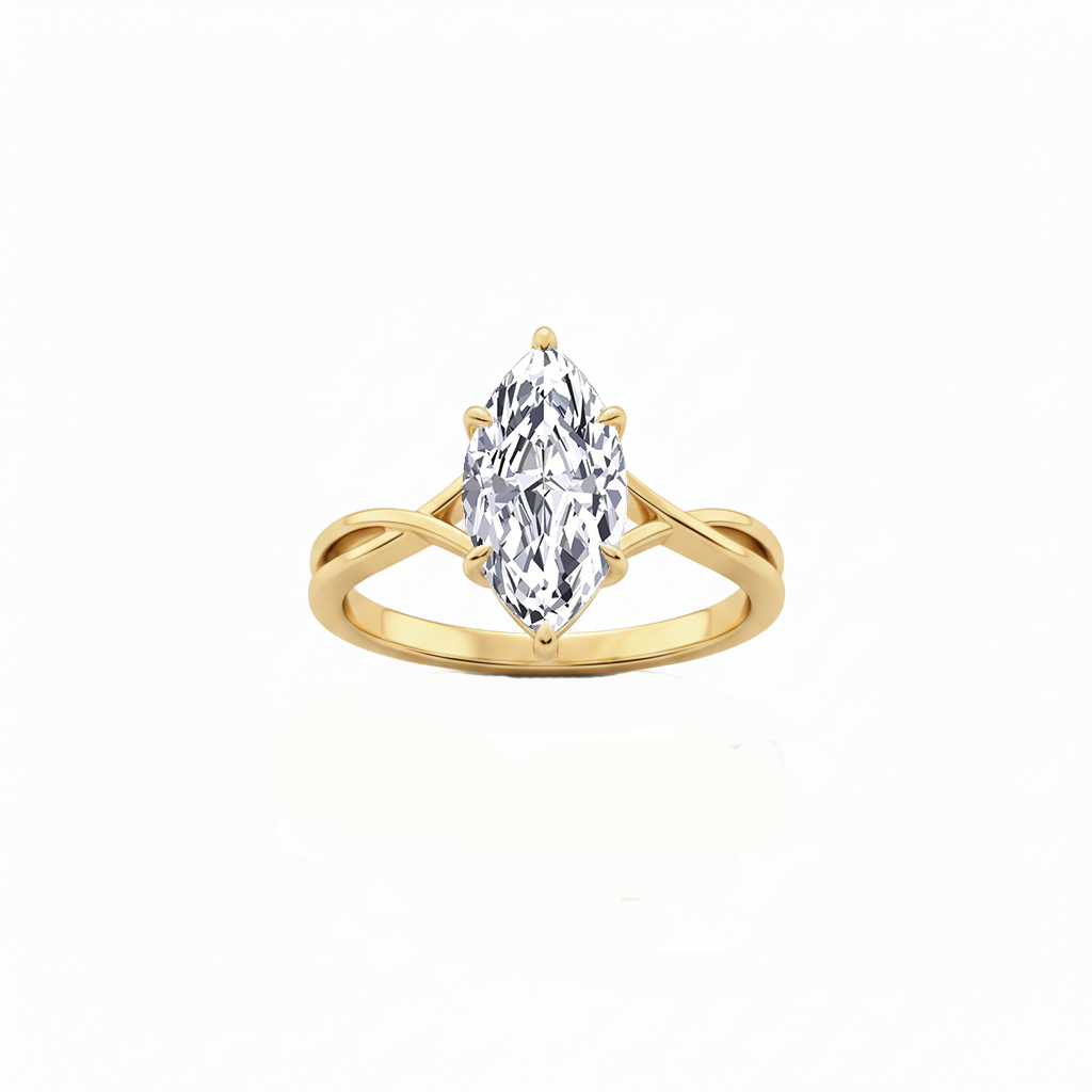 YG Marquise Shape Engagement Ring top view