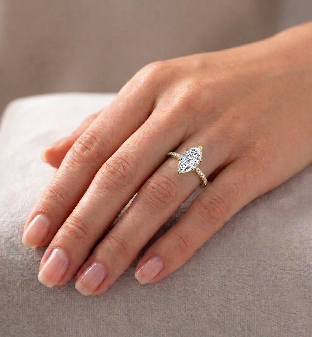 Marquise Cut Lab Grown Diamond Engagement Ring With SideStones