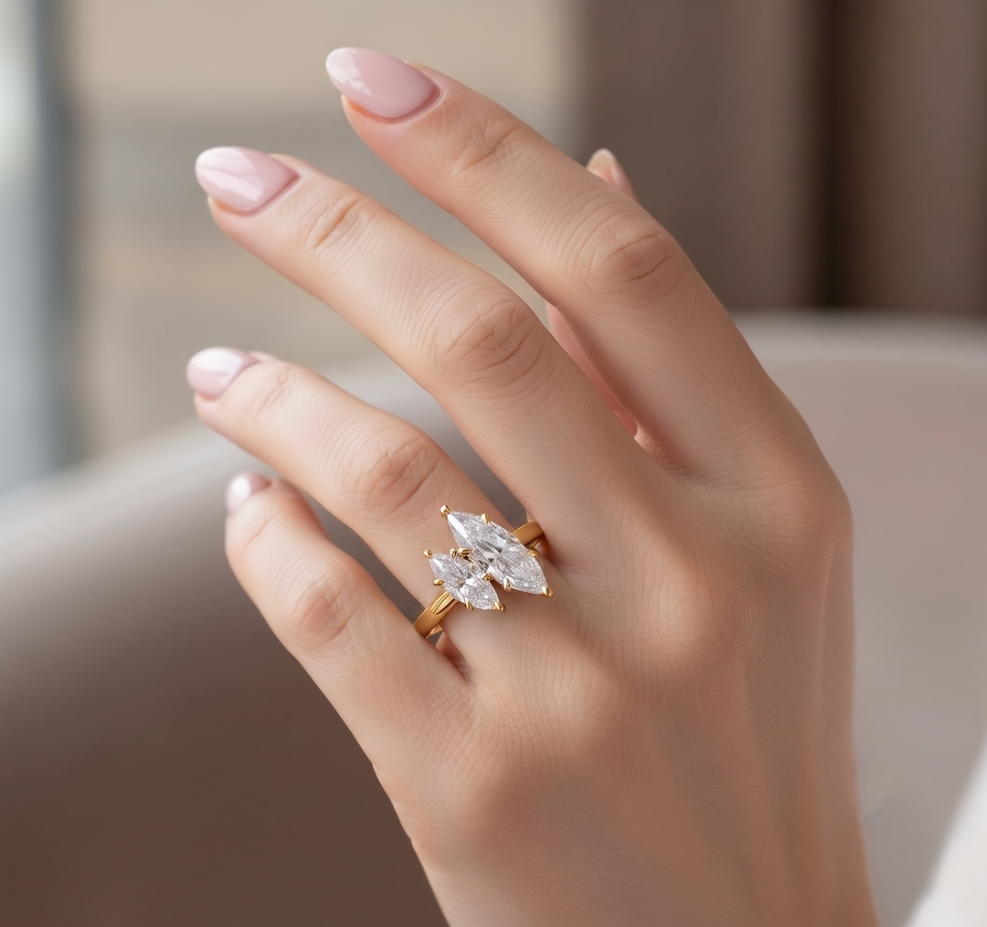 Double Marquise Lab Grown Diamond Toi et Moi Engagement Ring