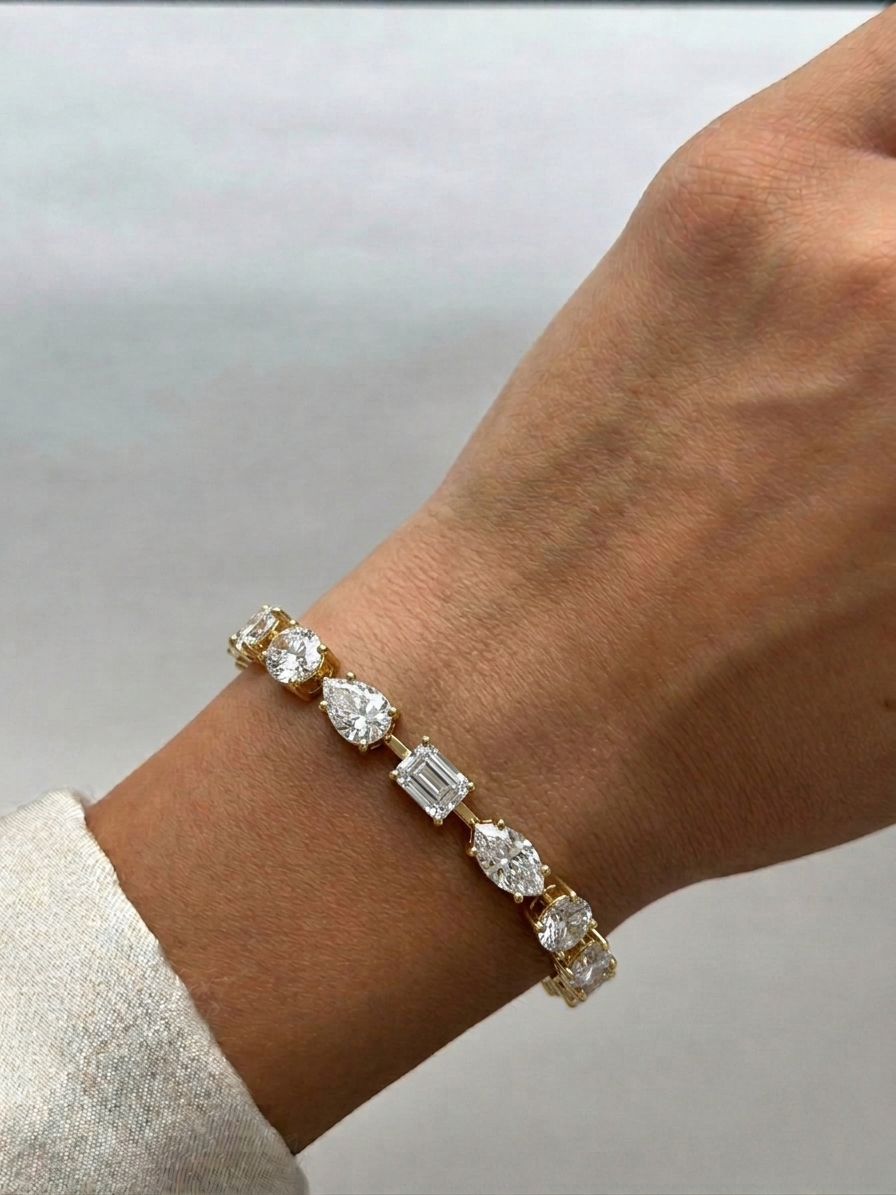 Mixed Shape Combo Lab-Grown Diamond Tennis Bracelet 14K Solid Gold