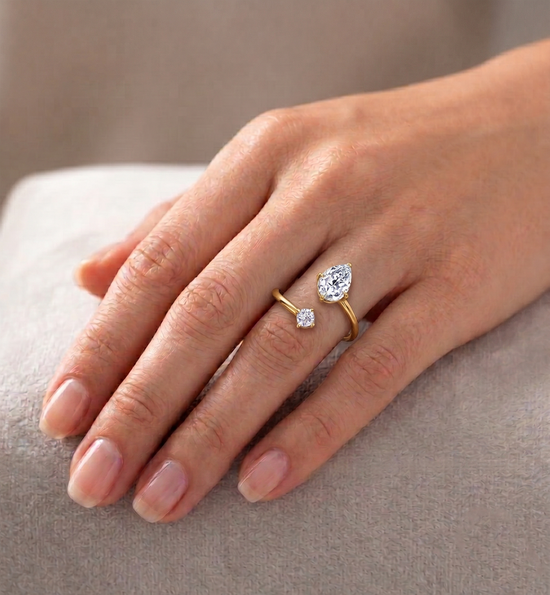 Pear & Round Shape Lab Grown Diamond Open Engagement Ring