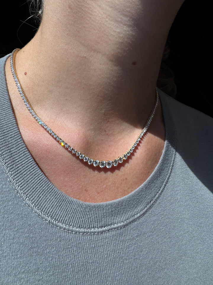 Riviera Graduated Style Lab-Grown Diamond Tennis Necklace 14K Solid Gold
