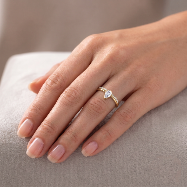 Floating Pear Shape Lab Grown Diamond Engagement Ring with Double Band