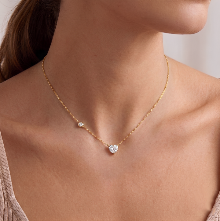 Heart Shape With Round Side Stone Lab Grown Diamond Pendant